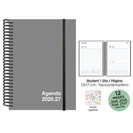 Agenda Escolar (2026-27) Senfort Student Unicolor Espiral Tapa Pp Con Goma 120X170 D/P Gris