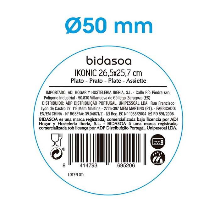 Plato Llano Cerámico Ikonic Bidasoa 26,5x25,7x1.5 cm (16 Unidades)