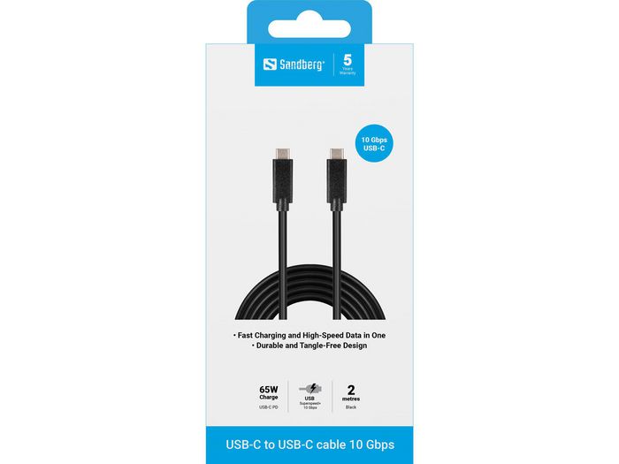 Sandberg Cable USB-C a USB-C 2m USB 3.1 Gen 2 SuperSpeed+ 10Gbps para Datos y Carga Sandberg Cable USB-C a USB-C 2m USB 3.1 Gen 2 SuperSpeed+ 10Gbps para Datos y Carga