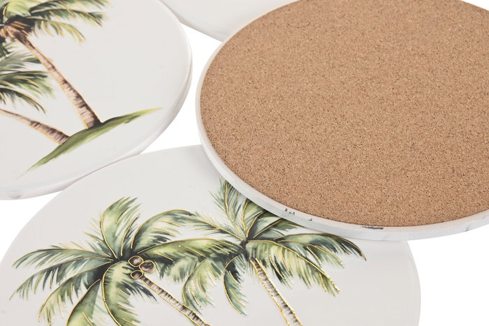 DKD Home Decor Salvamantel Tropical Dolomita Corcho Verde Blanco 20 x 0.7 x 20 cm (12 Unidades)