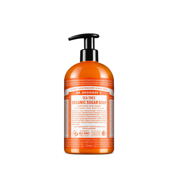 Dr Bronner's Jabón de Azúcar Árbol del Té, Limpiador Multiusos Corporal y Facial, 710 mL Dr Bronner's Jabón de Azúcar Árbol del Té, Limpiador Multiusos Corporal y Facial, 710 mL