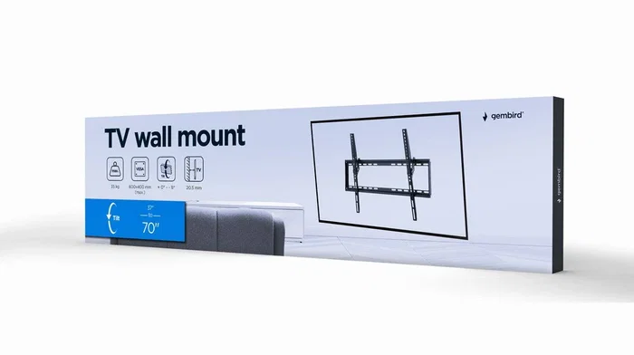 Gembird WM-70T-03 Soporte para TV de pared, Acero, Inclinación 8°, para TVs de 37 a 70 Pulgadas (94 a 178 cm), Negro, Compatible VESA hasta 600x400 mm