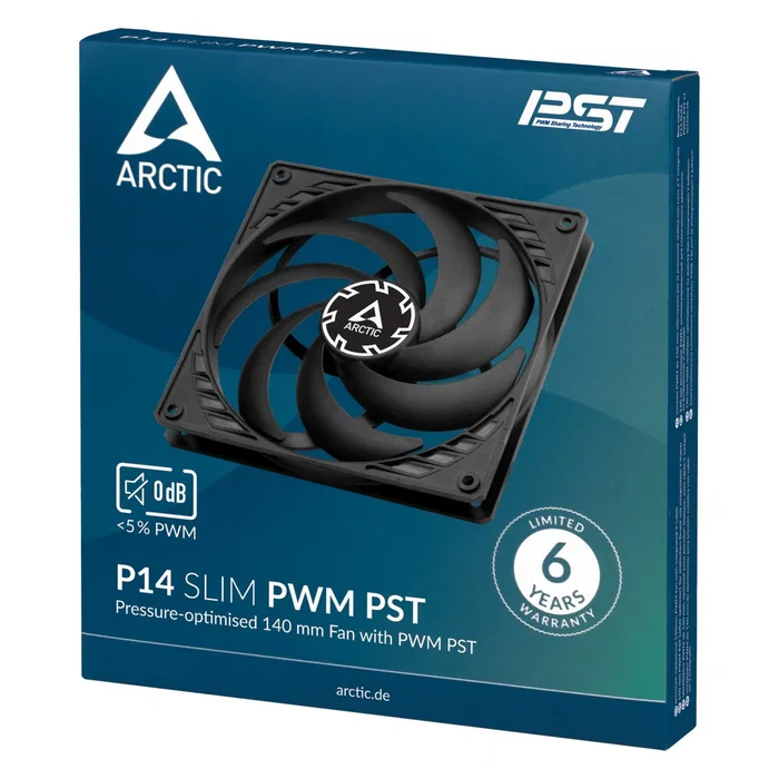Arctic P14 Slim PWM PST - Ventilador para Carcasa del PC 140mm, 150-1800 RPM, 88.35 m³/h, 0.3 Sonio, Negro