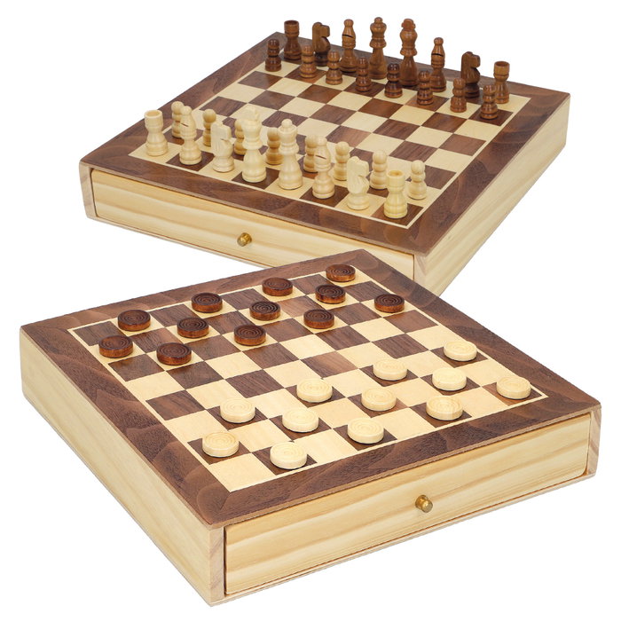 CB Games Juego de Mesa 2 en 1 Ajedrez y Damas de Madera con Cajón CB Games Juego de Mesa 2 en 1 Ajedrez y Damas de Madera con Cajón