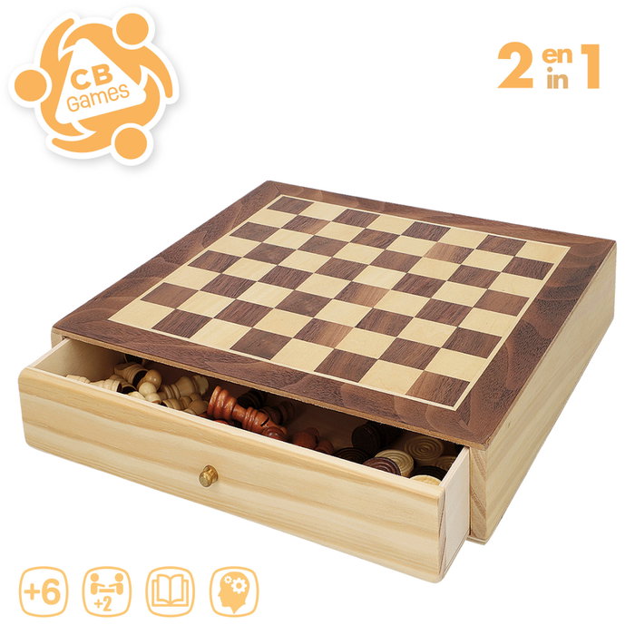 CB Games Juego de Mesa 2 en 1 Ajedrez y Damas de Madera con Cajón CB Games Juego de Mesa 2 en 1 Ajedrez y Damas de Madera con Cajón