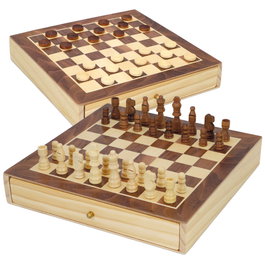 CB Games Juego de Mesa 2 en 1 Ajedrez y Damas de Madera con Cajón