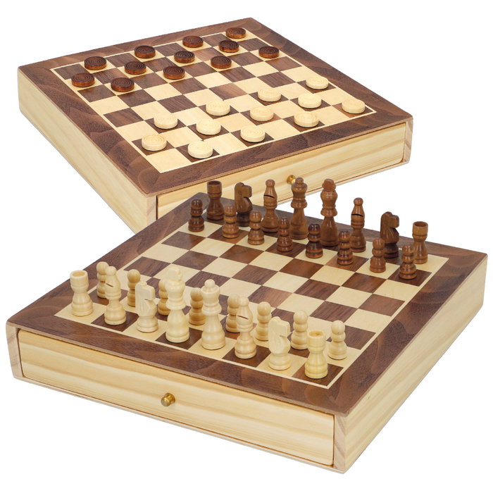 CB Games Juego de Mesa 2 en 1 Ajedrez y Damas de Madera con Cajón CB Games Juego de Mesa 2 en 1 Ajedrez y Damas de Madera con Cajón