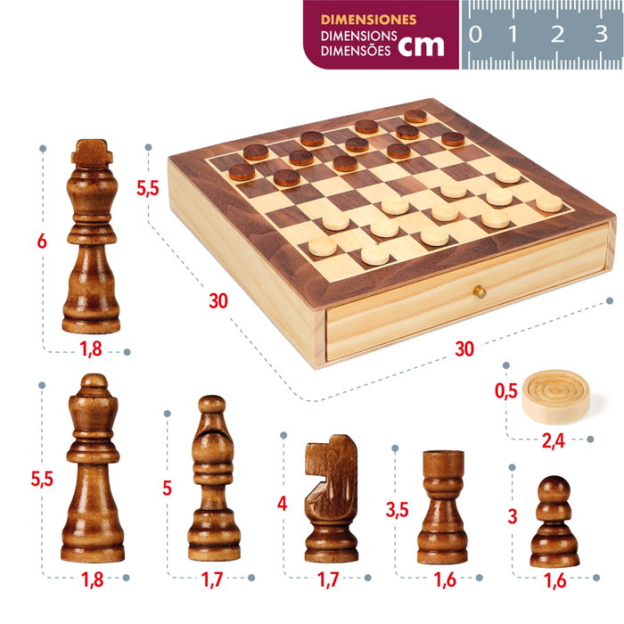 CB Games Juego de Mesa 2 en 1 Ajedrez y Damas de Madera con Cajón CB Games Juego de Mesa 2 en 1 Ajedrez y Damas de Madera con Cajón
