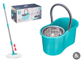 Arte Regal Cubo con Escurridor Giratorio para Fregona, 8L, Metal, Plástico, Microfibra, 39x22x20 cm