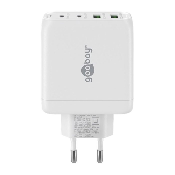 Goobay Cargador Multiport USB-C de 68W con tecnología GaN, PD y QuickCharge, Blanco