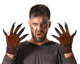 Guantes de Hombre Lobo con Uñas Largas y Pelo Sintético Marrón