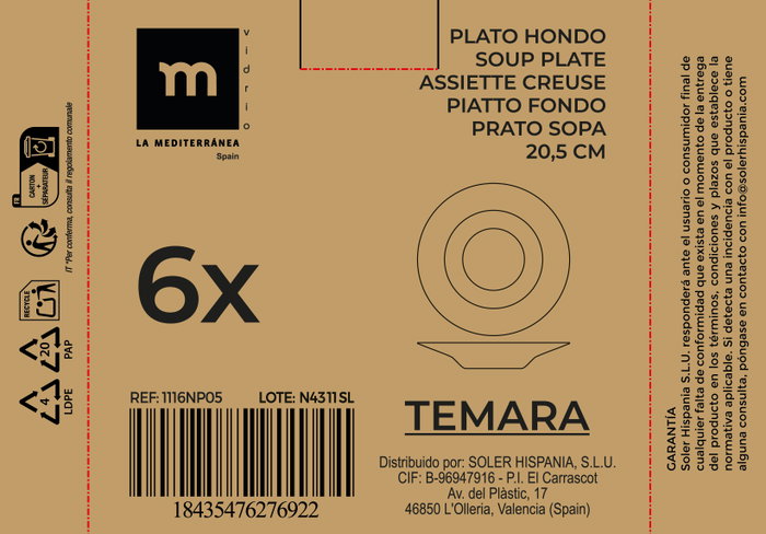 La Mediterranea Plato Hondo Opal Temara 20.5cm