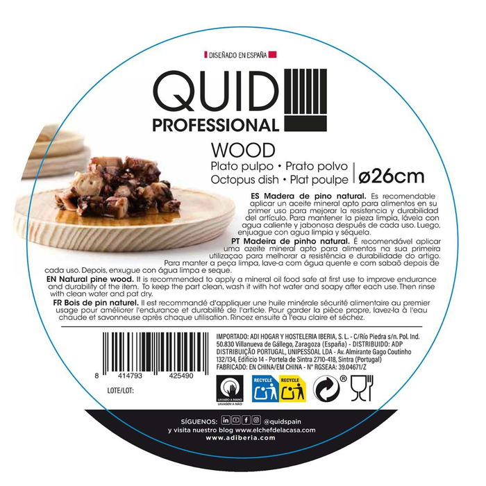 Plato Pulpo Madera Pulpo Quid Professional 26 cm (12 Unidades) Plato Pulpo Madera Pulpo Quid Professional 26 cm (12 Unidades)