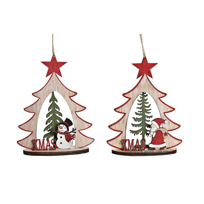DKD Home Decor Decoración Colgante de Madera Árbol Surtido de 2 Unidades