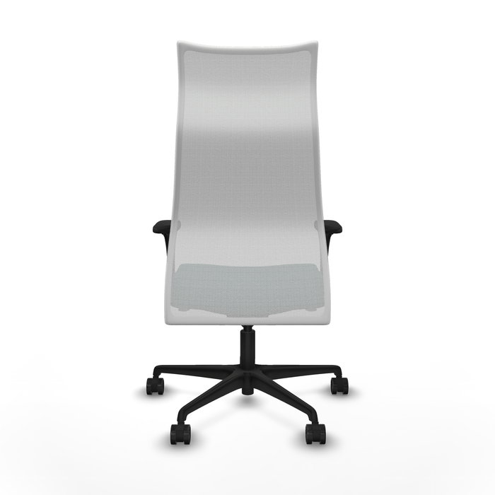 Sillón Albacete con mecanismo Sincro tapizada con Similpiel color Verde botella y malla color Blanco. Equipado con Base nailon negra, Brazos 1D y Ruedas 65mm nailon