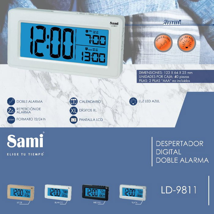 SAMI Despertador LCD con Doble Alarma, Calendario, Reloj de Sobremesa Digital, Color Oro Rosa