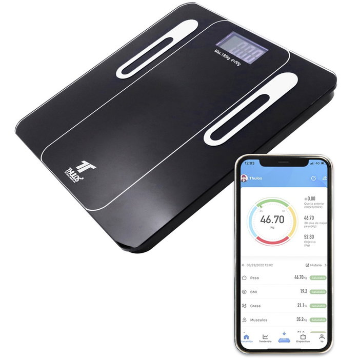 Thulos Báscula de baño TH BD121, carga máxima 180 kg, app para iOS y Android Thulos Báscula de baño TH BD121, carga máxima 180 kg, app para iOS y Android