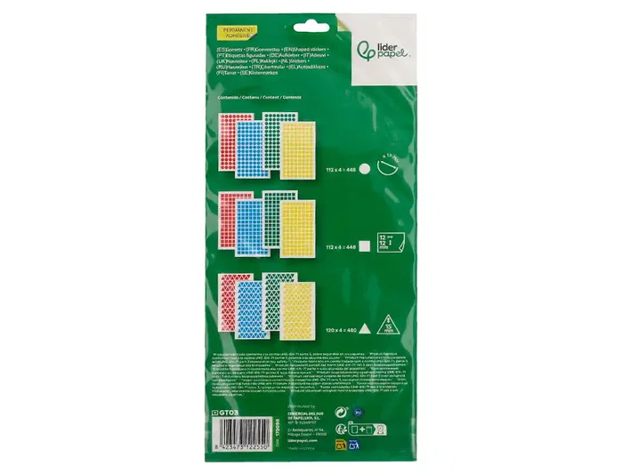Liderpapel Gomets Figuras Geométricas Pequeñas Colores Surtidos Bolsa de 12 Hojas
