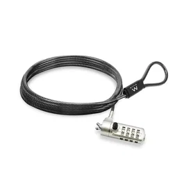 Ewent EW1243 Candado para Portátil con Combinación, Cable de Acero Antirrobo de 1.5 m, Bloqueo de 4 Dígitos para Ordenador Portátil, Negro