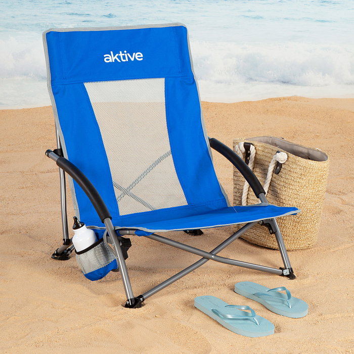 Aktive Silla plegable de tela para playa azul