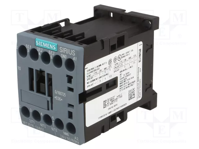 SIEMENS 3RT2016-1AB01 Contactor 3-polar 9A 24VAC