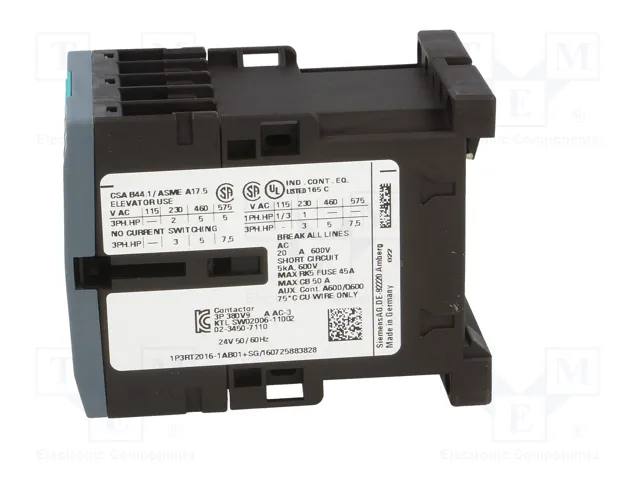 SIEMENS 3RT2016-1AB01 Contactor 3-polar 9A 24VAC