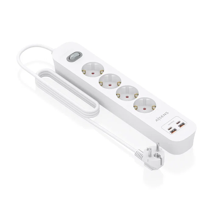 Aisens Regleta de Enchufes Multifunción 4 Tomas + 2 USB-C + 2 USB-A Blanco ASPS-2A2C12-W Aisens Regleta de Enchufes Multifunción 4 Tomas + 2 USB-C + 2 USB-A Blanco ASPS-2A2C12-W