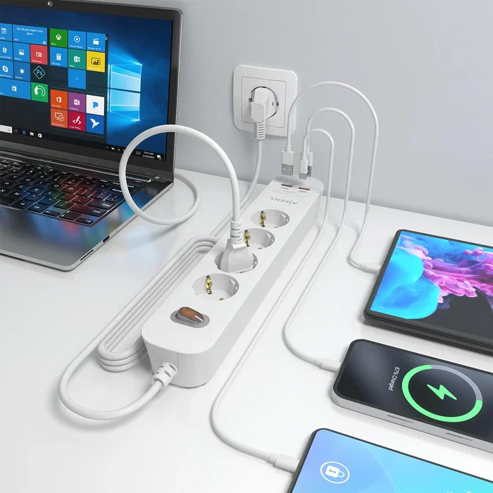 Aisens Regleta de Enchufes Multifunción 4 Tomas + 2 USB-C + 2 USB-A Blanco ASPS-2A2C12-W Aisens Regleta de Enchufes Multifunción 4 Tomas + 2 USB-C + 2 USB-A Blanco ASPS-2A2C12-W