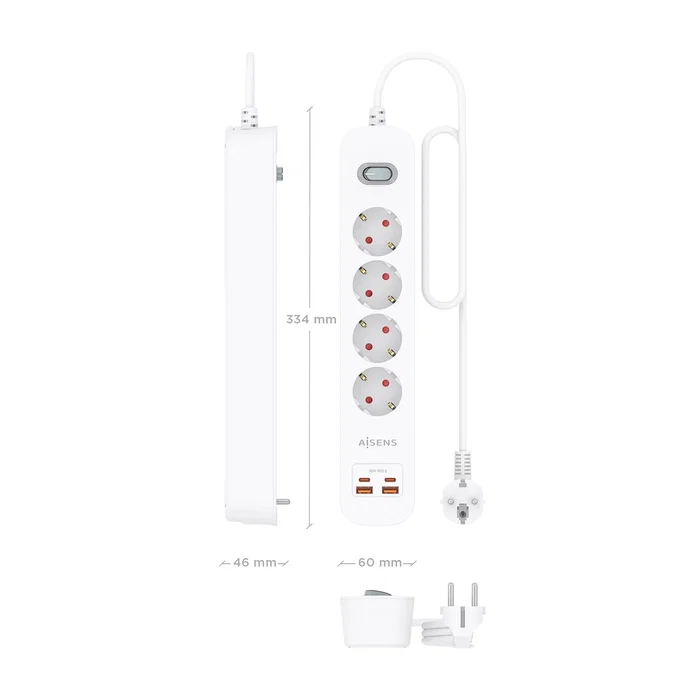 Aisens Regleta de Enchufes Multifunción 4 Tomas + 2 USB-C + 2 USB-A Blanco ASPS-2A2C12-W Aisens Regleta de Enchufes Multifunción 4 Tomas + 2 USB-C + 2 USB-A Blanco ASPS-2A2C12-W