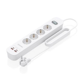 Aisens Regleta 4 Tomas Schuko + 2 Puertos USB-A + 2 USB-C 20W Carga Rápida AI Botón On/Off Protección Infantil 1,4 m Blanco