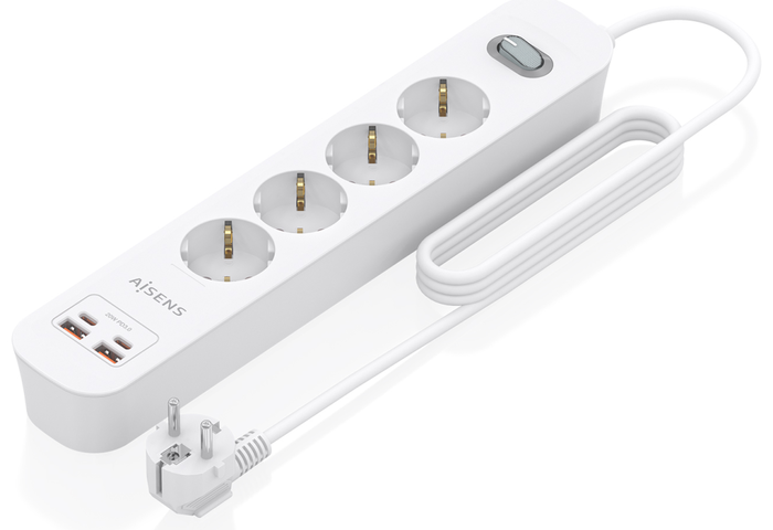 Aisens Regleta ASPS-2A2C12-W con 4 Tomas Schuko, 2 USB-C y 2 USB-A, Blanco Aisens Regleta ASPS-2A2C12-W con 4 Tomas Schuko, 2 USB-C y 2 USB-A, Blanco