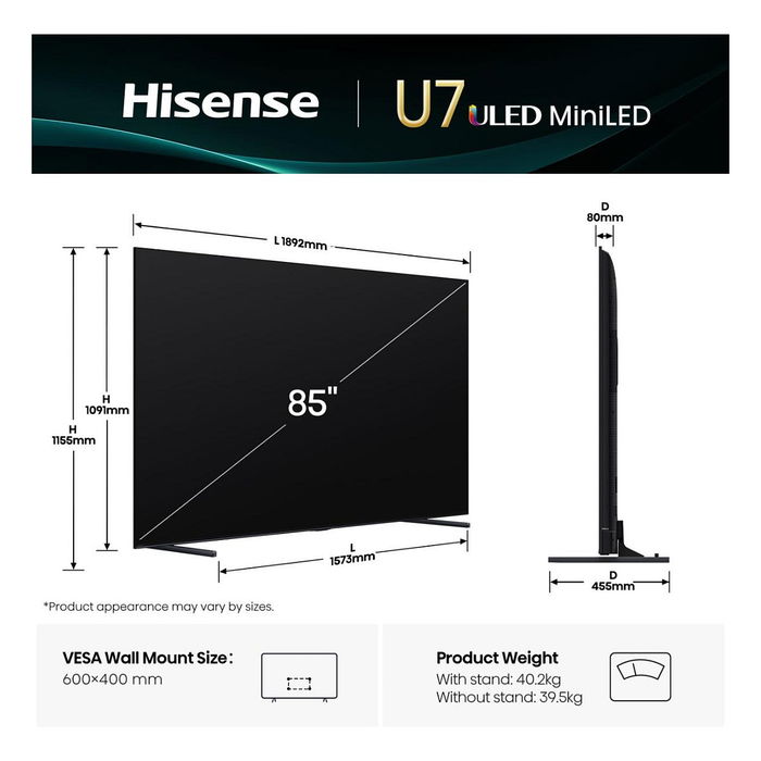 Hisense 85U7Q 215cm 85" UHD Mini LED Smart TV