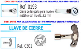 AGA Llave para Cierre 301T de 8 mm para Contadores Triangulares