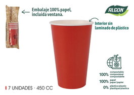 Algon Set 7 Vasos de Cartón Rojo 450 cc (16 Unidades)