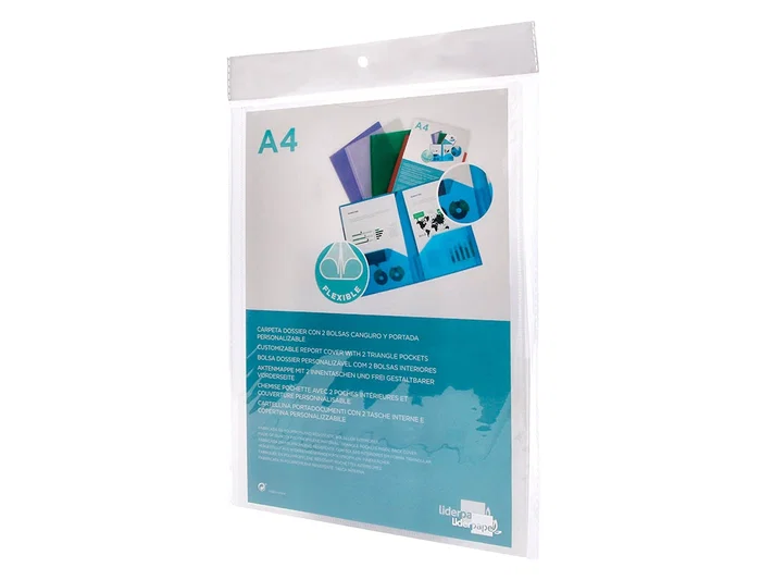 Liderpapel Carpeta Dossier con 2 Bolsas Canguro 45684 Polipropileno DIN A4 Transparente