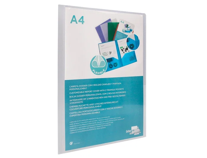 Liderpapel Carpeta Dossier con 2 Bolsas Canguro 45684 Polipropileno DIN A4 Transparente