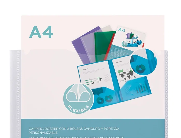 Liderpapel Carpeta Dossier con 2 Bolsas Canguro 45684 Polipropileno DIN A4 Transparente