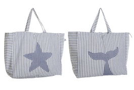 DKD Home Decor Bolso Atlantico Azul Blanco Poliester 60 x 24 x 50 cm (4 Unidades)