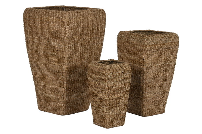 DKD Home Decor Macetero Balines Set de 3, 40 x 70 x 40 cm, Natural, Seagrass y Metal