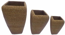 DKD Home Decor Macetero Balines Set de 3, 40 x 70 x 40 cm, Natural, Seagrass y Metal