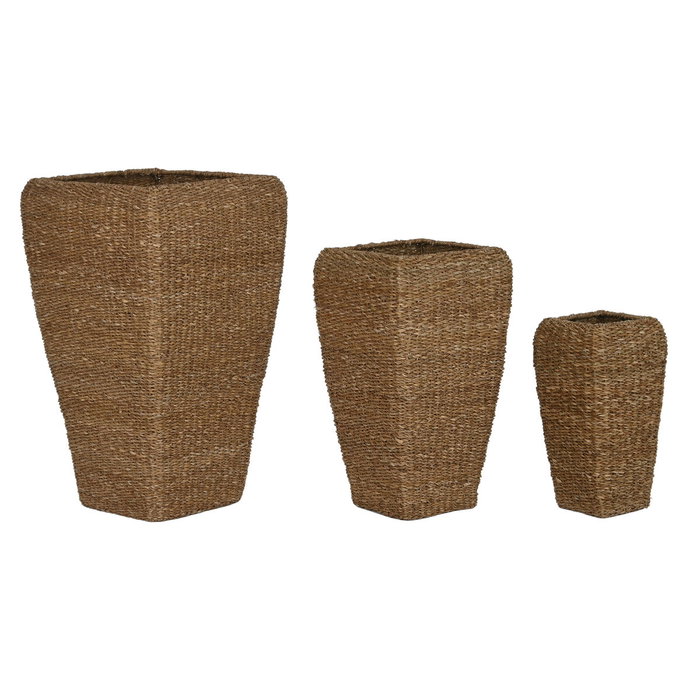 DKD Home Decor Set de 3 Maceteros de Seagrass y Metal Natural