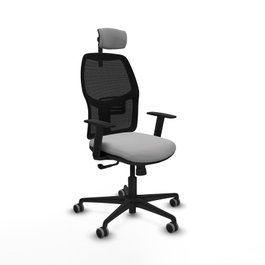 PIQUERAS Y CRESPO Silla de oficina Alfera Gris claro y Negro con mecanismo Sincro, lumbar 1D, brazos 1D y cabecero 2D