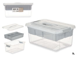 Kipit Organizador Plástico 9 L Bandeja Gris Transparente 35.5 x 17 x 23.5 cm (Set de 6)