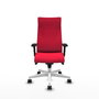 Sillón Albacete con mecanismo Sincro tapizada con Tela color Rojo. Equipado con Base poliamida blanca, Brazos 2D y Ruedas 65mm nailon
