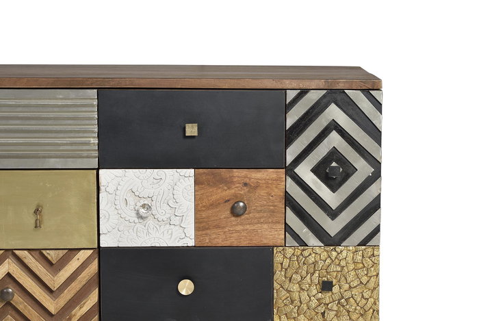 Giner y Colomer Aparador de Madera de Mango con Detalles Multicolor 2 Puertas 4 Cajones