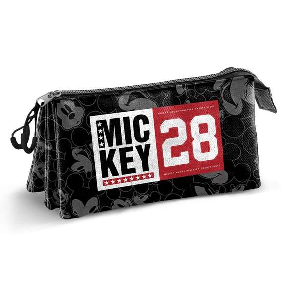 Karactermania Estuche Portatodo Triple Mickey Mouse Year 23, Negro, 3 Compartimentos, Cierre Cremallera, Ripstop, Poliéster, 10 x 23.5 x 5 cm