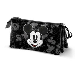Karactermania Estuche Portatodo Triple Mickey Mouse Year 23, Negro, 3 Compartimentos, Cierre Cremallera, Ripstop, Poliéster, 10 x 23.5 x 5 cm