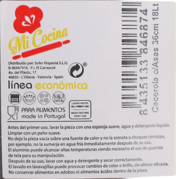 Mi Cocina Cacerola con Asas de Aluminio 36 cm 18 Litros (2 Unidades)