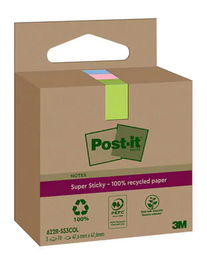 Post-It Pack 3 Blocs Notas Recicladas Adhesivas Super Sticky 47.6x47.6mm Colores Surtidos Caja Cartón 622 RSS3COL