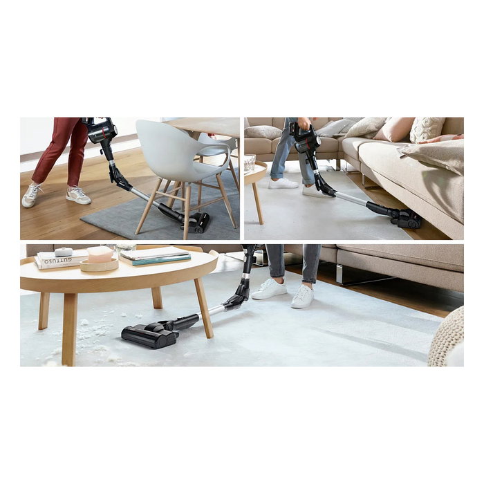 Bosch BSS715FRSH - Aspiradora escoba 2 en 1 sin bolsa, color negro y plata, 0.3L, para seco, batería 18V 5Ah extraíble, carga rápida, con cepillo para alfombra y suelo